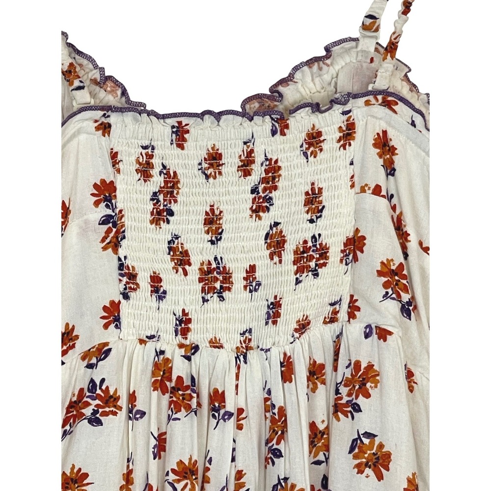 Urban Outfitters Floral Romper Womens Medium White Orange Excellent Linen Blend - Picture 6 of 16